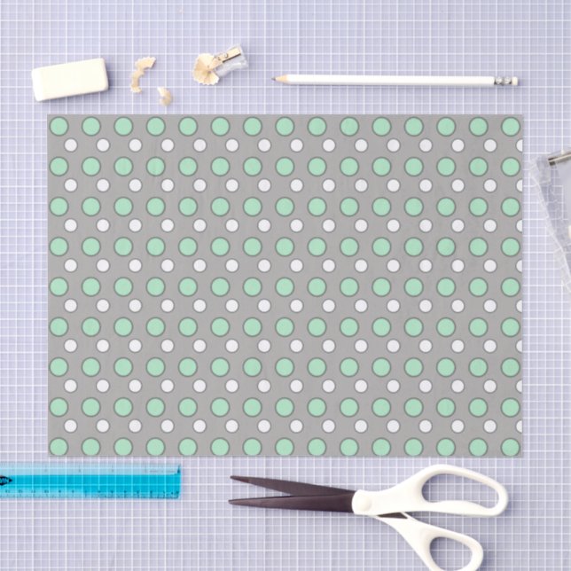 Papier Mousseline Mint vert blanc et gris avec pois (Artisanat)
