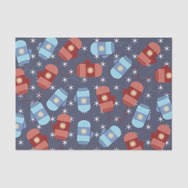 Papier Mousseline Mittens et Stars d'hiver bleu (Recto)