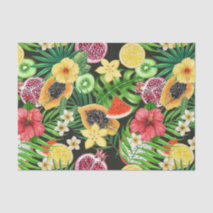 Papier Mousseline Mix-fruits tropicaux, fleurs et feuilles en noir