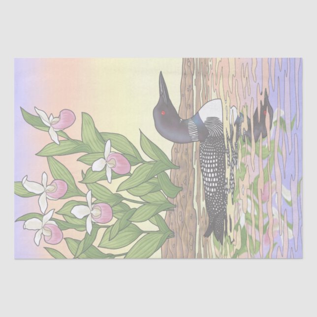 Papier Mousseline MN State Bird Flower Loon Lady Slipper (Recto)