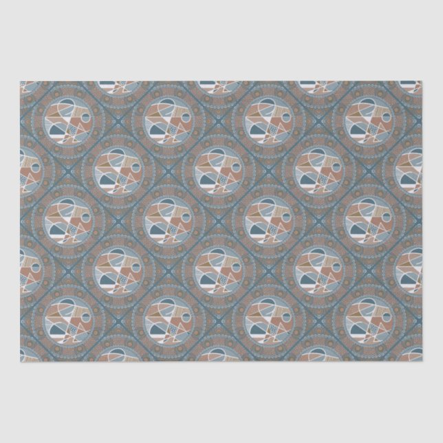 Papier Mousseline Mocha & Accent Abstrait Turquoise Mandala Diamond  (Recto)