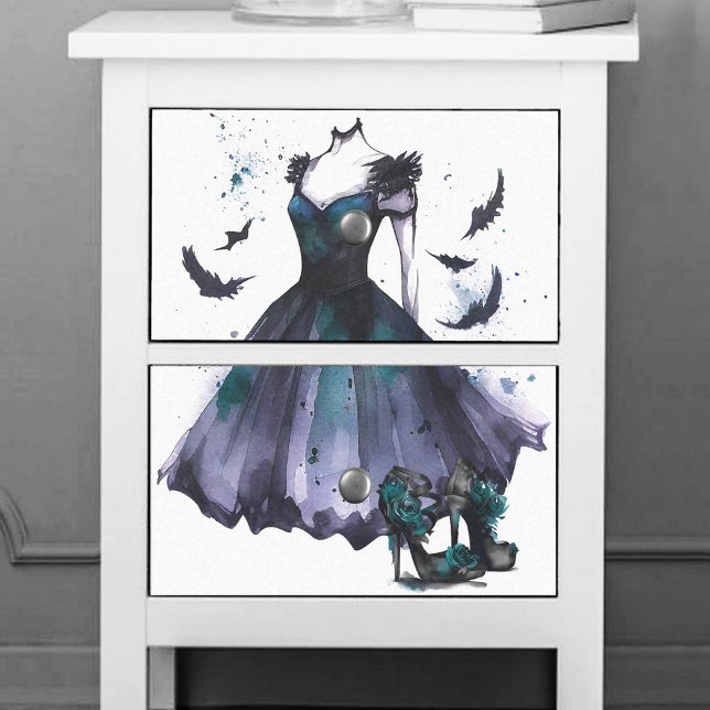Papier Mousseline Mode Goth Bat | Robe violette turquoise talons hau (Créateur téléchargé)