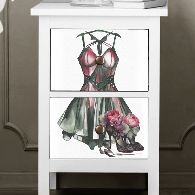 Papier Mousseline Mode Goth | Robe verte et rose avec Stilettos (Créateur téléchargé)