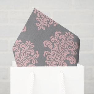 Papier Mousseline Modèle Damas rose et gris