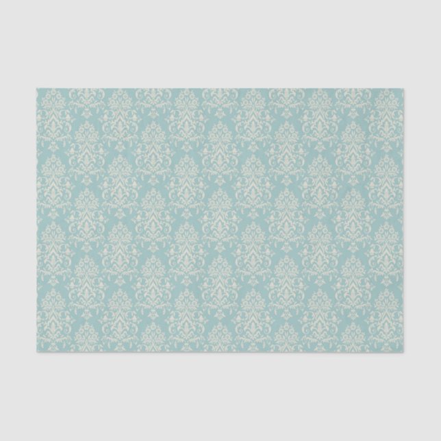 Papier Mousseline Modèle Damask sur un Arrière - plan bleu clair (Recto)