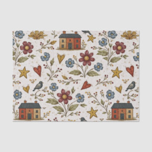 Papier Mousseline Modèle de jardin aux cœurs de chaumière folkloriqu