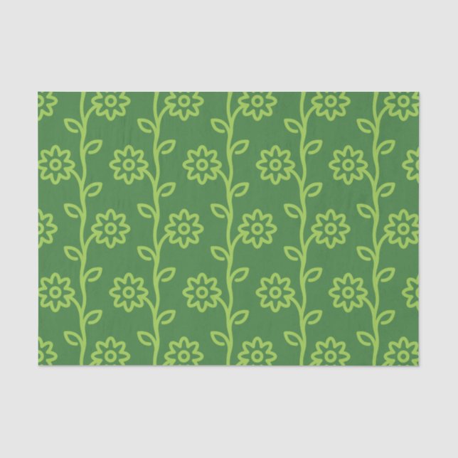Papier Mousseline Modèle de jardin de fleurs plat vert (Recto)