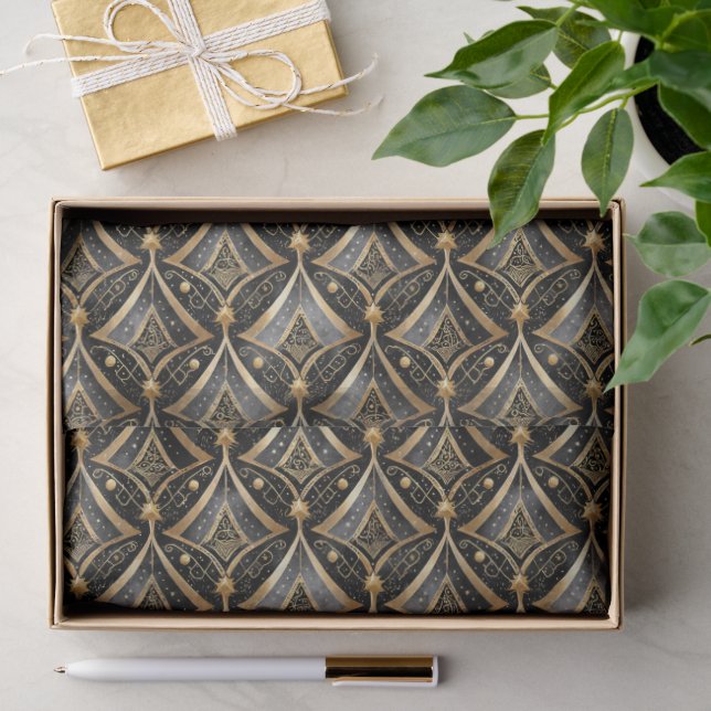 Papier Mousseline Modèle de Noël Black Gold #15 ID1009 (Cadeau)