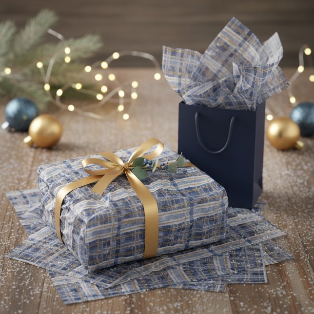 Papier Mousseline Modèle de Noël Blue Gold #2 ID1009 (Créateur téléchargé)