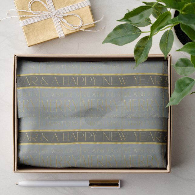 Papier Mousseline Modèle de Noël Green Gold #35b ID1009 (Cadeau)