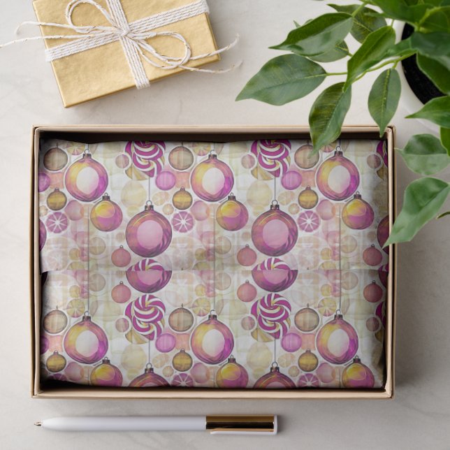 Papier Mousseline Modèle de Noël Magenta Or ID1009 (Cadeau)