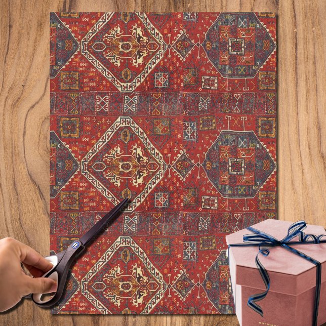 Papier Mousseline Modèle de tapis oriental en rouge foncé (Créateur téléchargé)