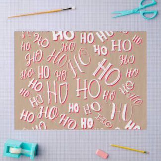 Papier Mousseline Modèle de texte de Noël HO HO HO blanc rouge marro