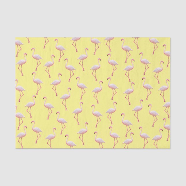 Papier Mousseline Modèle Flamingo d'été jaune (Recto)
