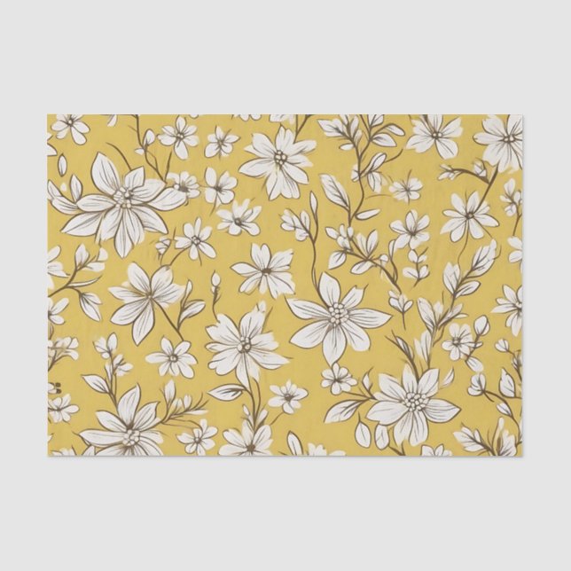 Papier Mousseline Modèle floral blanc élégant (Recto)
