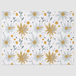Papier Mousseline Modèle floral blanc et jaune