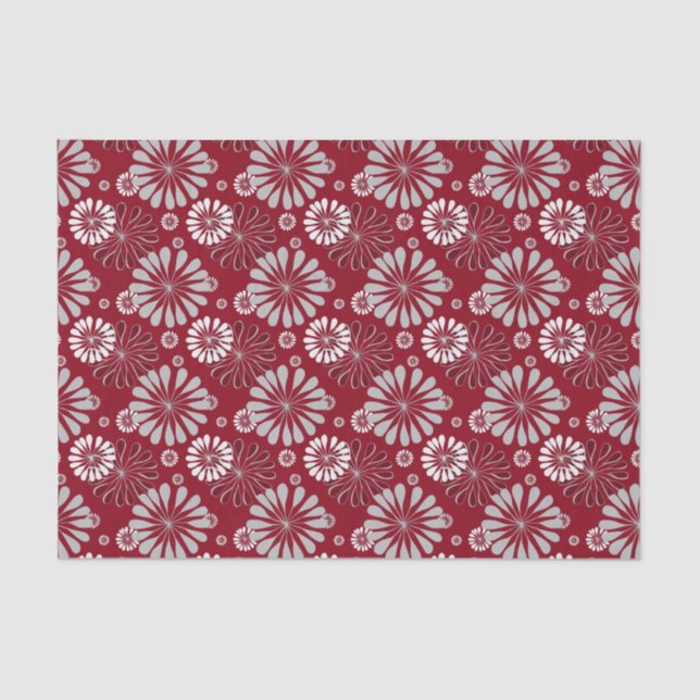 Papier Mousseline Modèle floral bordeaux et gris (Recto)