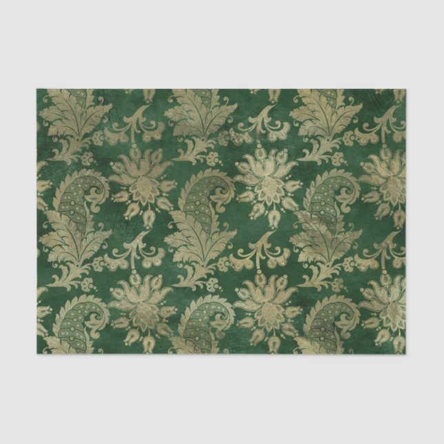 Papier Mousseline Modèle floral Celtic Green Gold Paisley (Recto)