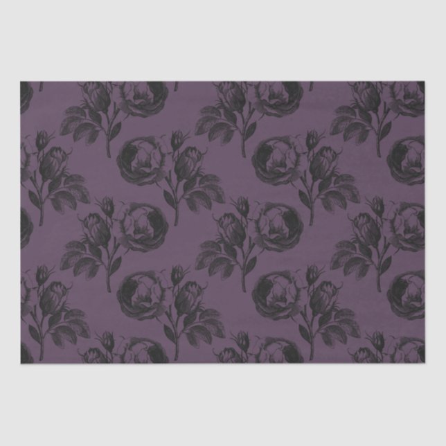 Papier Mousseline Modèle floral gothique violet et noir Halloween (Recto)