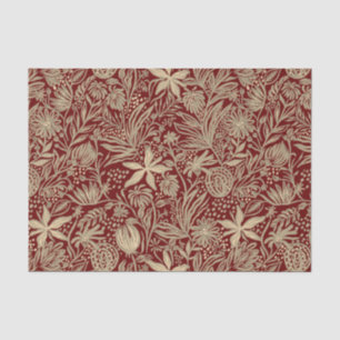 Papier Mousseline Modèle floral laqué or sur rouge profond
