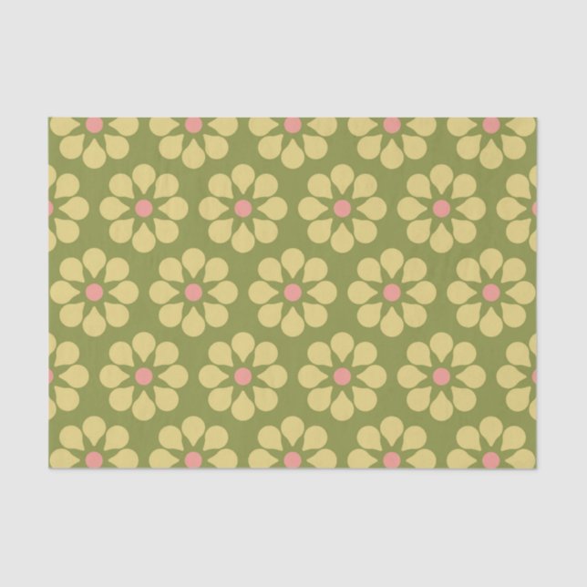 Papier Mousseline Modèle floral rétro coloré (Recto)