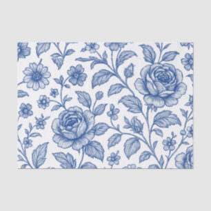Papier Mousseline Modèle Floral Royal Bleu Rose