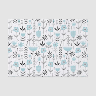 Papier Mousseline Modèle floral scandinave bleu