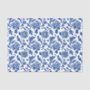 Papier Mousseline Modèle Floral Toile Bleue