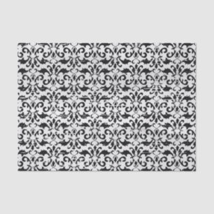 Papier Mousseline Modèle vintage noir et blanc de Damas démantelées