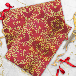 Papier Mousseline Modèle vintage Orné Or Et Rouge Damas