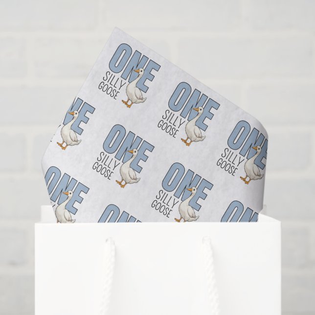 Papier Mousseline Modern Blue One Silly Goose First Birthday (Sac cadeau)