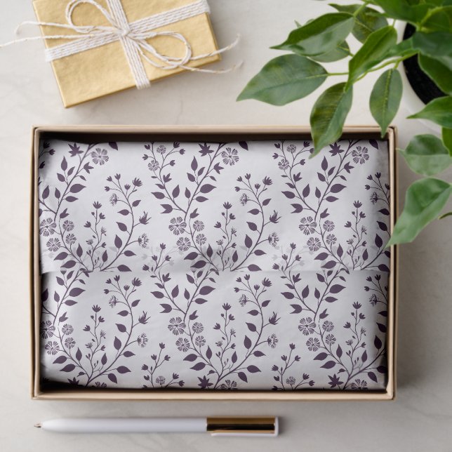 Papier Mousseline Modern Boho Floral Pattern Plum White (Cadeau)