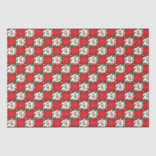 Papier Mousseline Modern Cute chat Père Noël Xmas Holly vérificateur