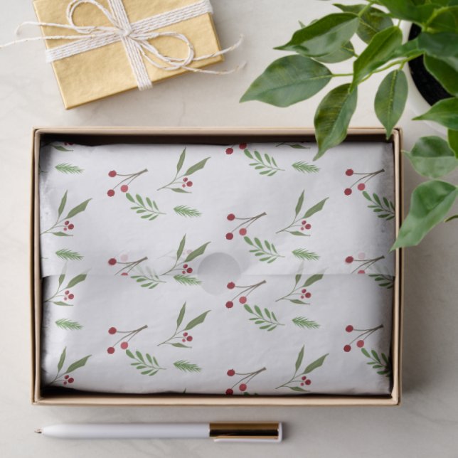 Papier Mousseline Modern Holiday Christmas Greenery Botanical Berry (Cadeau)