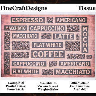 Papier Mousseline Modern Pink Coffee Cafe Typography FC9 Decoupage