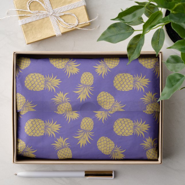 Papier Mousseline Modern Tropical Pineapple Watercolor (Cadeau)