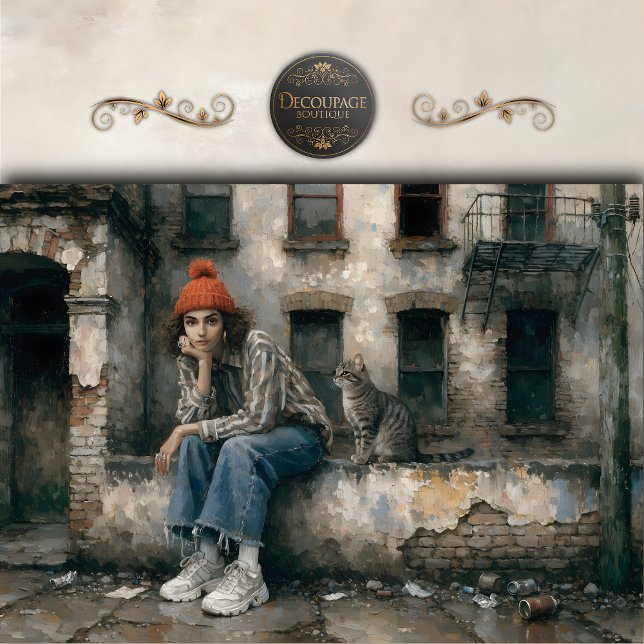 Papier Mousseline Modern Woman with Cat Urban Decoupage (Modern Woman with Cat Urban Decoupage Tissue Paper)