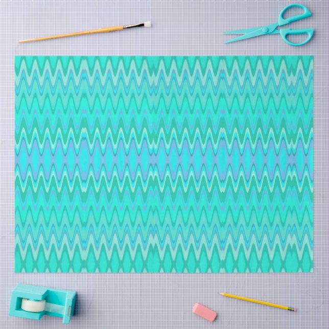 Papier Mousseline Modern zigzag pattern - waves in turquoise (Artisanat)