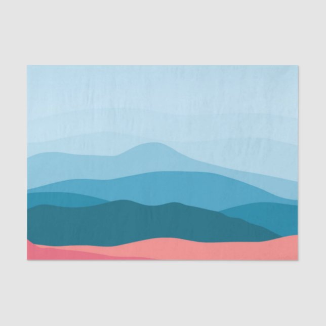 Papier Mousseline Moderne Abstrait Pastel Blue Pink Mountains (Recto)