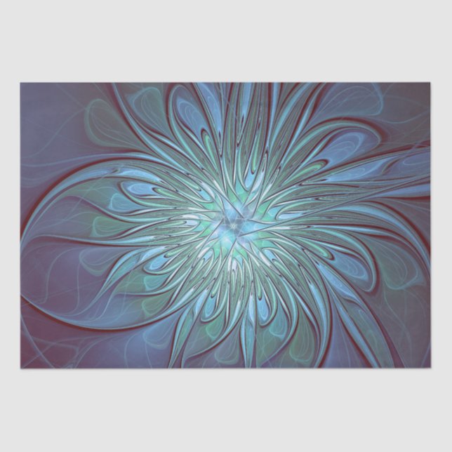 Papier Mousseline Moderne Abstrait tendance Fleur bleue Fractal Art (Recto)