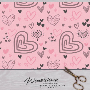 Papier Mousseline Moderne Blush Pink Doodle Hearts Saint-Valentin