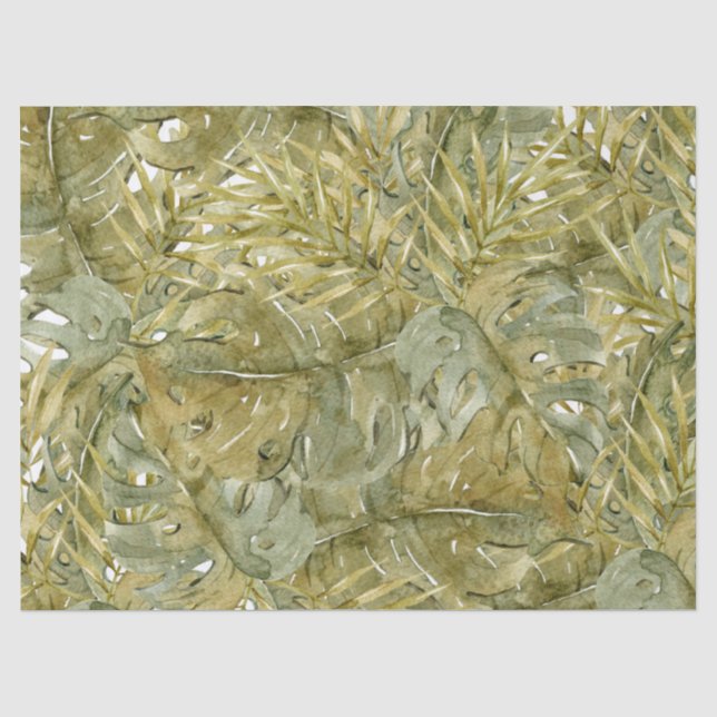 Papier Mousseline Moderne Boho Feuilles Tropicales Palmier Séché (Recto)