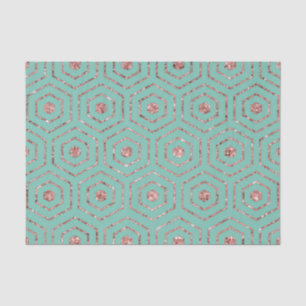 Papier Mousseline Moderne Chic Aqua Rose Parties scintillant or Hexa