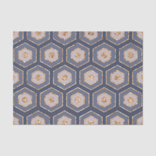 Papier Mousseline Moderne Chic Marine Bleu Hexagon Or Géométrique