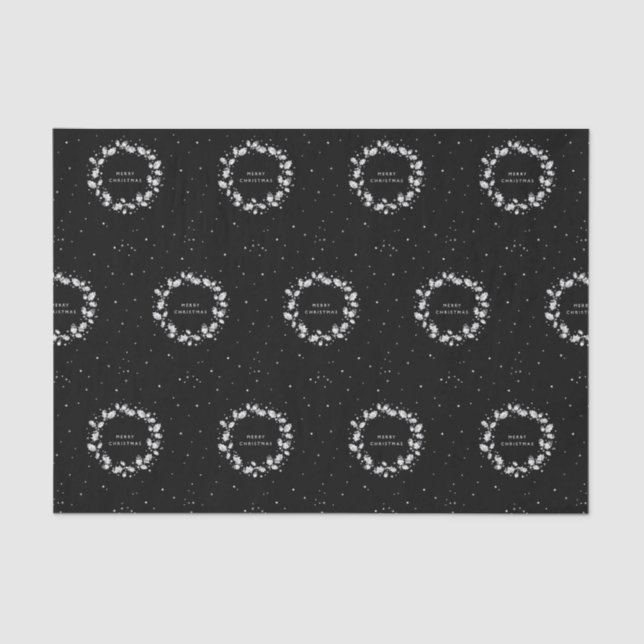 Papier Mousseline Moderne Elégant noir+blanc Noël Holly Wreath (Recto)
