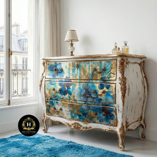 Papier Mousseline Moderne floral botanique bleu or pour meubles