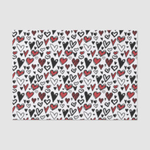 Papier Mousseline Moderne minimaliste Coeurs rouge, noir et blanc