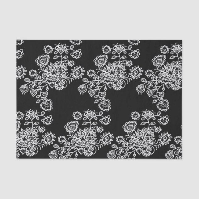 Papier Mousseline Moderne Motif de dentelle noir et blanc tendance (Recto)