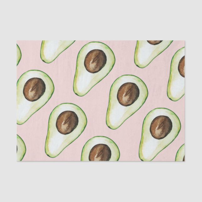 Papier Mousseline Moderne Pastel Rose Et Vert Motif Avocado (Recto)