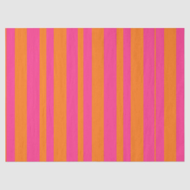 Papier Mousseline Moderne Rayure Large de Cabane Rose Chaud et Orang (Recto)